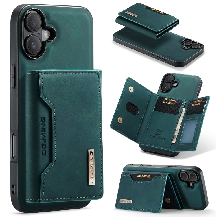 For iPhone 16 DG.MING M2 Series 3-Fold Card Bag Wallet Leather Phone Case(Green) - iPhone 16 Cases by DG.MING | Online Shopping UK | buy2fix