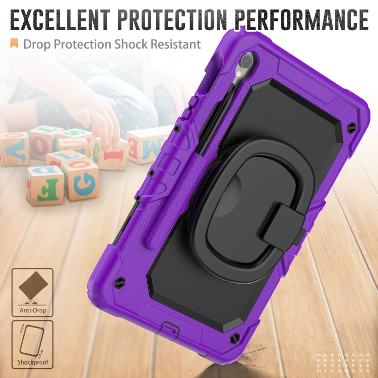 For Samsung Galaxy Tab S9 D Type Silicone Hybrid PC Tablet Case with Handle Holder(Purple) - Galaxy Tab S9 Cases by buy2fix | Online Shopping UK | buy2fix