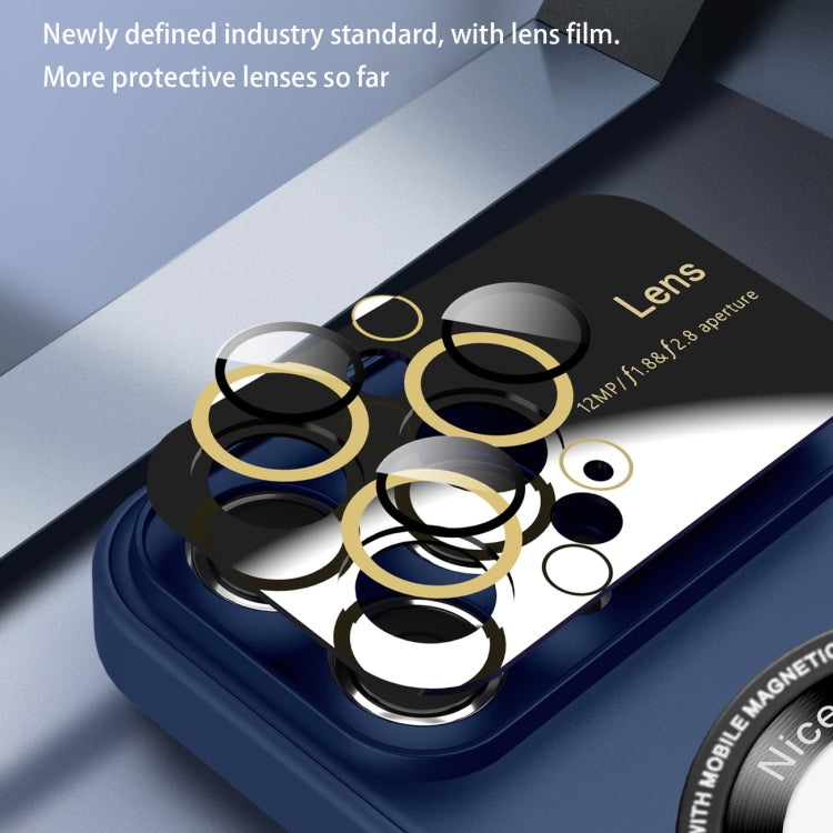 For iPhone 12 Pro Large Glass Window Magnetic Magsafe Phone Case with Lens Film(Royal Blue) - iPhone 12 / 12 Pro Cases by buy2fix | Online Shopping UK | buy2fix