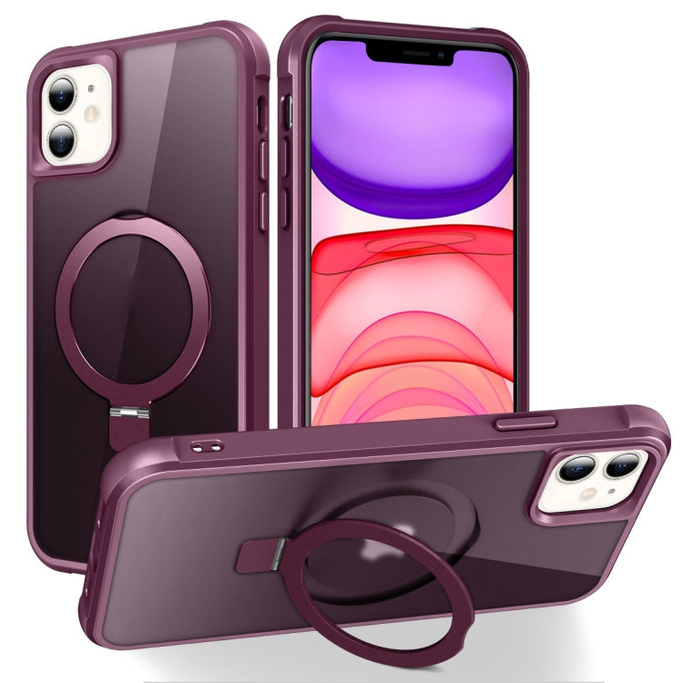 For iPhone 11 MagSafe Magnetic Holder Phone Case(Wine Red) - iPhone 11 Cases by buy2fix | Online Shopping UK | buy2fix