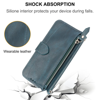 For iPhone 16 Pro Oil Skin Zipper Wallet Leather Phone Case(Blue) - iPhone 16 Pro Cases by buy2fix | Online Shopping UK | buy2fix