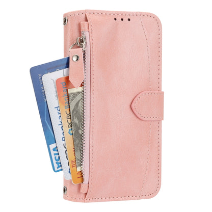 For iPhone 16 Oil Skin Zipper Wallet Leather Phone Case(Pink) - iPhone 16 Cases by buy2fix | Online Shopping UK | buy2fix