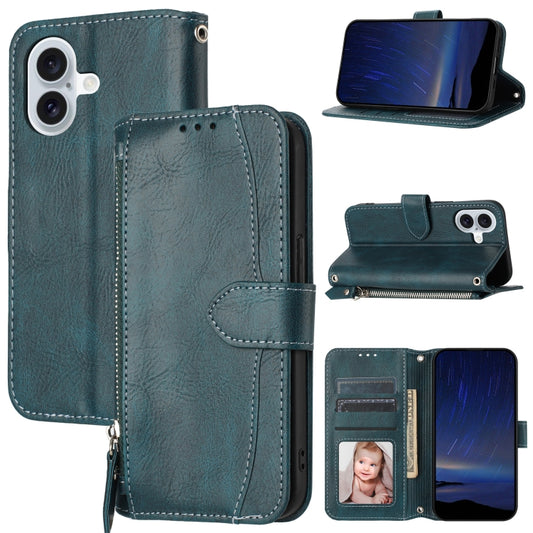 For iPhone 16 Oil Skin Zipper Wallet Leather Phone Case(Blue) - iPhone 16 Cases by buy2fix | Online Shopping UK | buy2fix