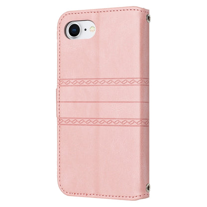 For iPhone SE 2024 Embossed Stripes Skin Feel Leather Phone Case(Pink) - More iPhone Cases by buy2fix | Online Shopping UK | buy2fix