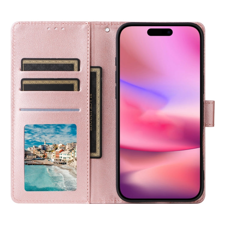 For iPhone 16 Plus Multifunctional Horizontal Flip Leather Phone Case with Three Card Slots(Rose Gold) - iPhone 16 Plus Cases by buy2fix | Online Shopping UK | buy2fix