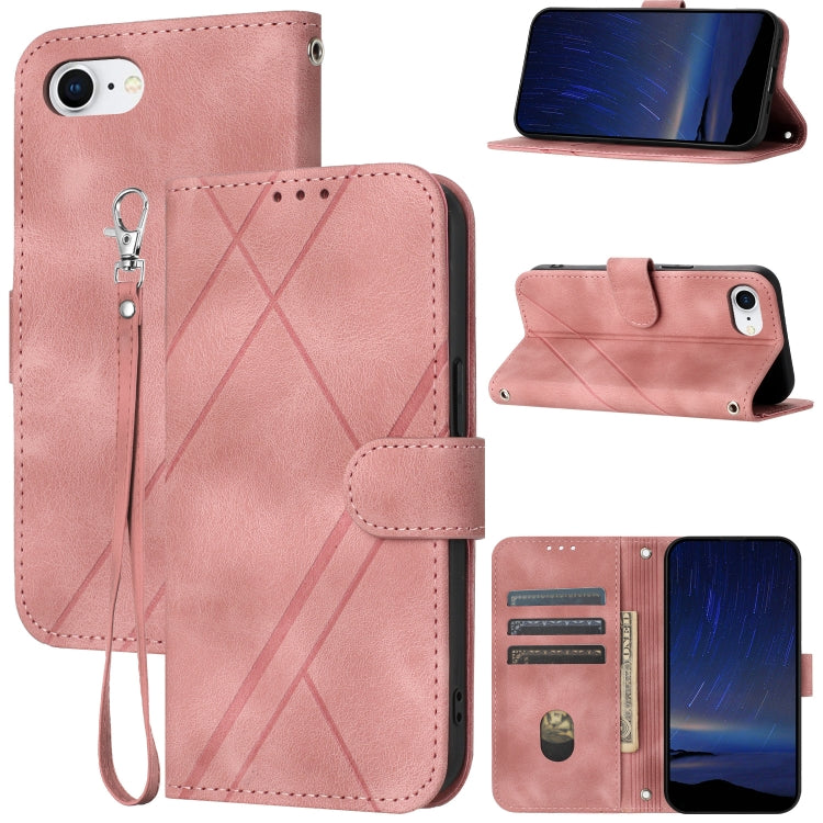 For iPhone SE 2024 Embossed Line Leather Phone Case with Lanyard(Pink) - More iPhone Cases by buy2fix | Online Shopping UK | buy2fix