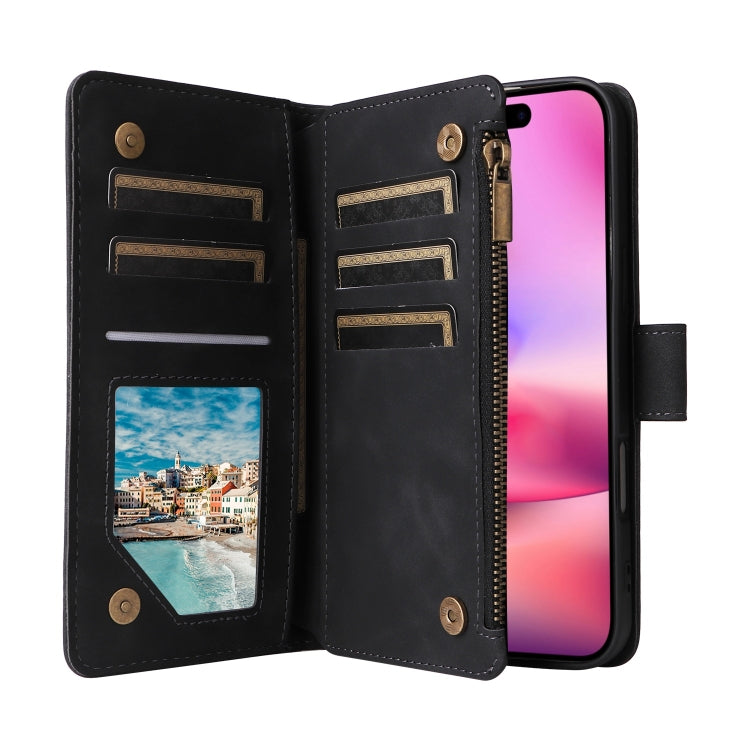 For iPhone 16 Crossbody Multi-card Slot Wallet Zipper Leather Phone Case(Black) - iPhone 16 Cases by buy2fix | Online Shopping UK | buy2fix