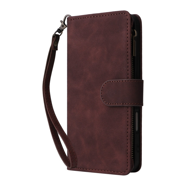 For iPhone 16 Plus Crossbody Multi-card Slot Wallet Zipper Leather Phone Case(Coffee) - iPhone 16 Plus Cases by buy2fix | Online Shopping UK | buy2fix