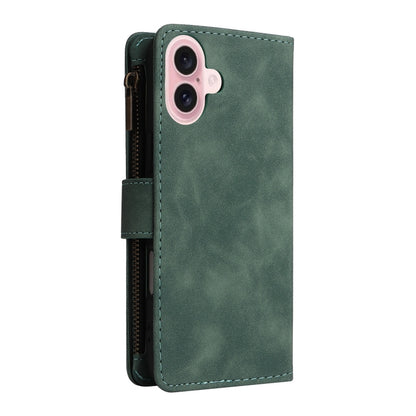 For iPhone 16 Plus Crossbody Multi-card Slot Wallet Zipper Leather Phone Case(Green) - iPhone 16 Plus Cases by buy2fix | Online Shopping UK | buy2fix