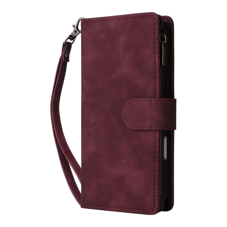 For iPhone 16 Pro Crossbody Multi-card Slot Wallet Zipper Leather Phone Case(Wine Red) - iPhone 16 Pro Cases by buy2fix | Online Shopping UK | buy2fix