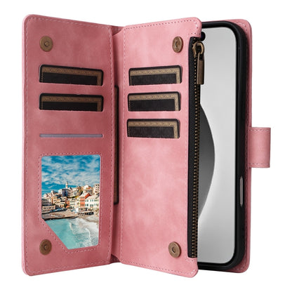 For iPhone 16 Pro Crossbody Multi-card Slot Wallet Zipper Leather Phone Case(Pink) - iPhone 16 Pro Cases by buy2fix | Online Shopping UK | buy2fix