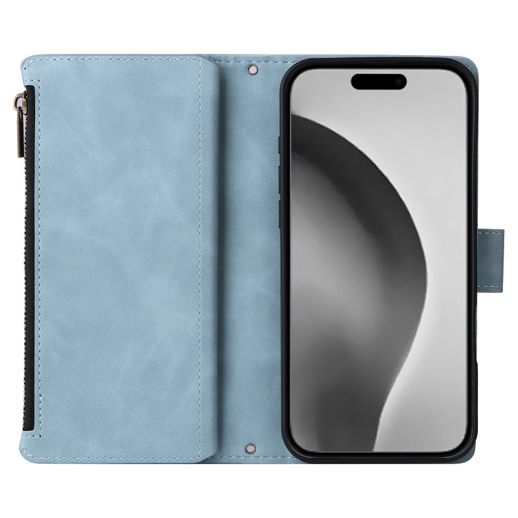 For iPhone 16 Pro Crossbody Multi-card Slot Wallet Zipper Leather Phone Case(Light Blue) - iPhone 16 Pro Cases by buy2fix | Online Shopping UK | buy2fix