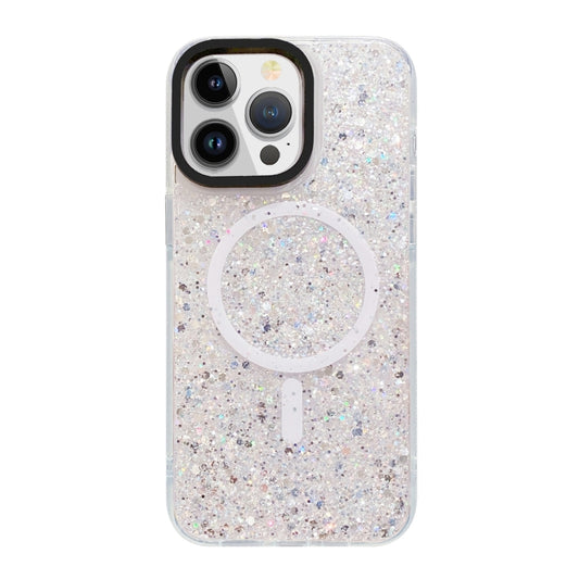 For iPhone 15 Pro Gold Armor MagSafe Glitter Epoxy Phone Case(White) - iPhone 15 Pro Cases by buy2fix | Online Shopping UK | buy2fix