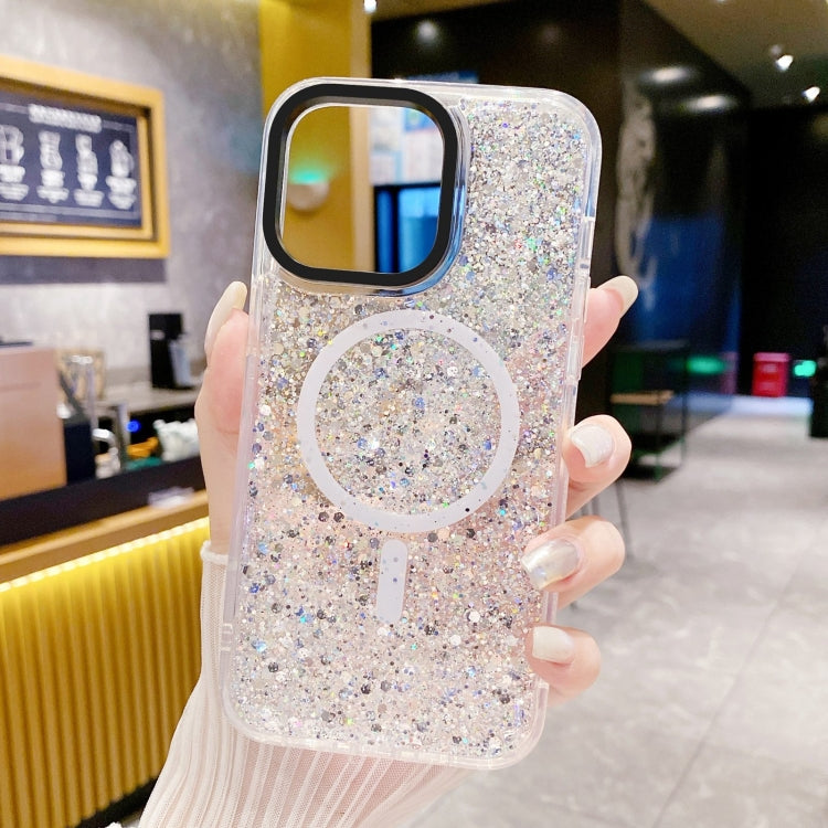 For iPhone 15 Pro Gold Armor MagSafe Glitter Epoxy Phone Case(White) - iPhone 15 Pro Cases by buy2fix | Online Shopping UK | buy2fix