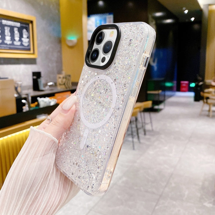 For iPhone 15 Pro Gold Armor MagSafe Glitter Epoxy Phone Case(White) - iPhone 15 Pro Cases by buy2fix | Online Shopping UK | buy2fix