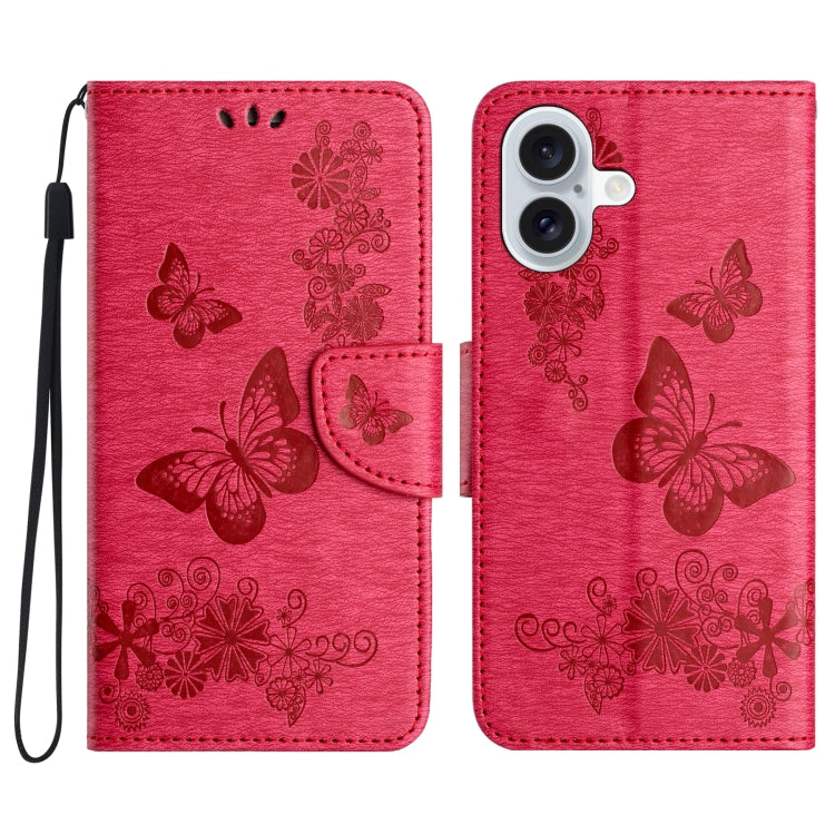 For iPhone 16 Plus Butterfly Embossed Flip Leather Phone Case(Red) - iPhone 16 Plus Cases by buy2fix | Online Shopping UK | buy2fix