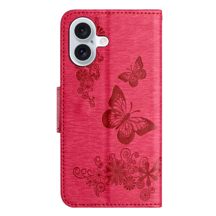 For iPhone 16 Plus Butterfly Embossed Flip Leather Phone Case(Red) - iPhone 16 Plus Cases by buy2fix | Online Shopping UK | buy2fix