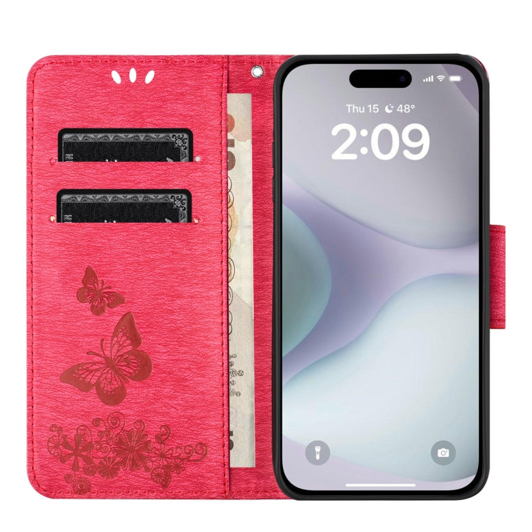 For iPhone 16 Plus Butterfly Embossed Flip Leather Phone Case(Red) - iPhone 16 Plus Cases by buy2fix | Online Shopping UK | buy2fix