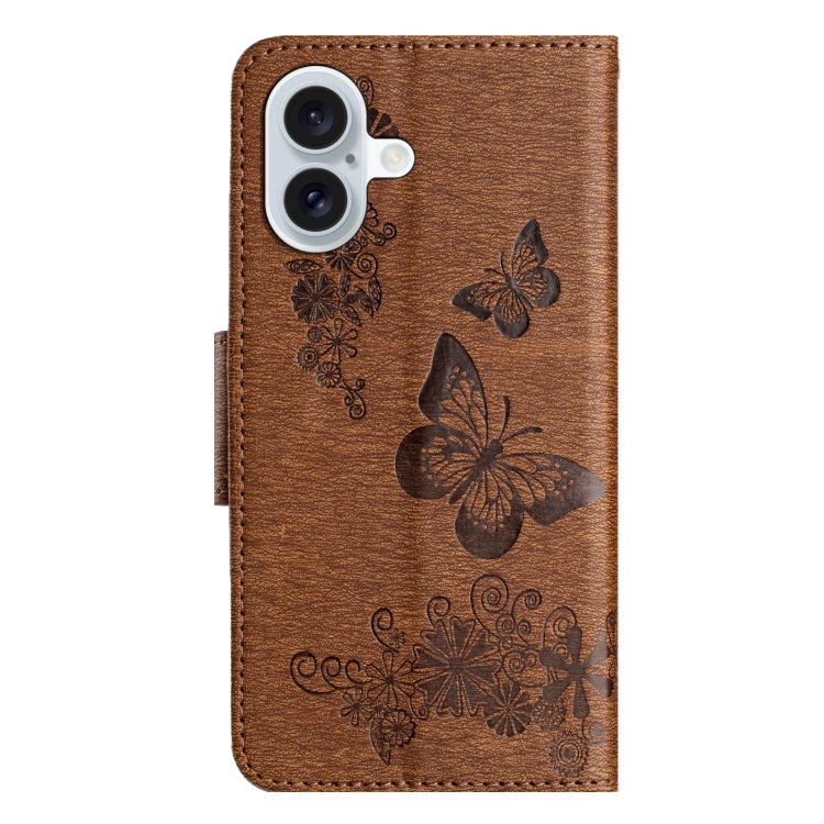 For iPhone 16 Plus Butterfly Embossed Flip Leather Phone Case(Brown) - iPhone 16 Plus Cases by buy2fix | Online Shopping UK | buy2fix