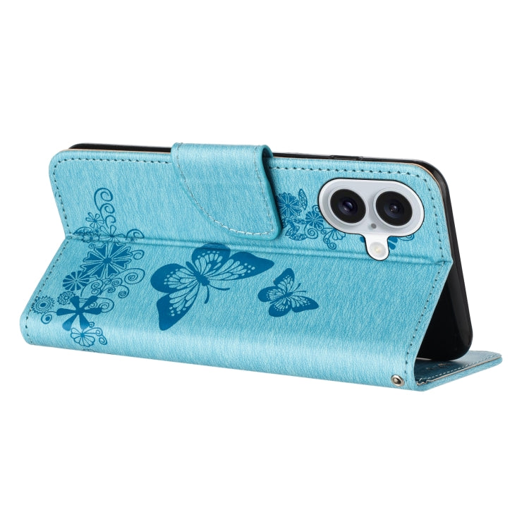 For iPhone 16 Plus Butterfly Embossed Flip Leather Phone Case(Blue) - iPhone 16 Plus Cases by buy2fix | Online Shopping UK | buy2fix