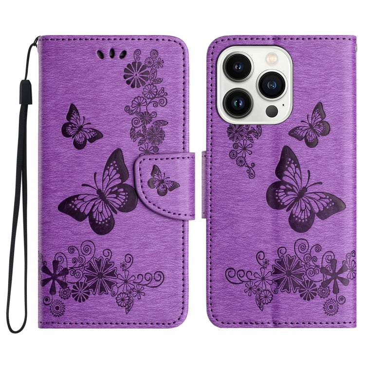 For iPhone 16 Pro Butterfly Embossed Flip Leather Phone Case(Purple) - iPhone 16 Pro Cases by buy2fix | Online Shopping UK | buy2fix