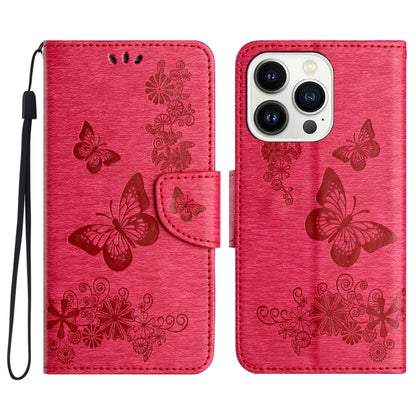 For iPhone 16 Pro Butterfly Embossed Flip Leather Phone Case(Red) - iPhone 16 Pro Cases by buy2fix | Online Shopping UK | buy2fix