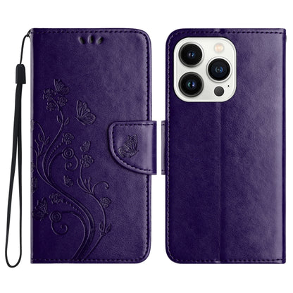 For iPhone 16 Pro Butterfly Flower Pattern Flip Leather Phone Case(Dark Purple) - iPhone 16 Pro Cases by buy2fix | Online Shopping UK | buy2fix