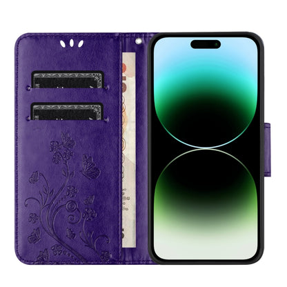 For iPhone 16 Pro Butterfly Flower Pattern Flip Leather Phone Case(Dark Purple) - iPhone 16 Pro Cases by buy2fix | Online Shopping UK | buy2fix