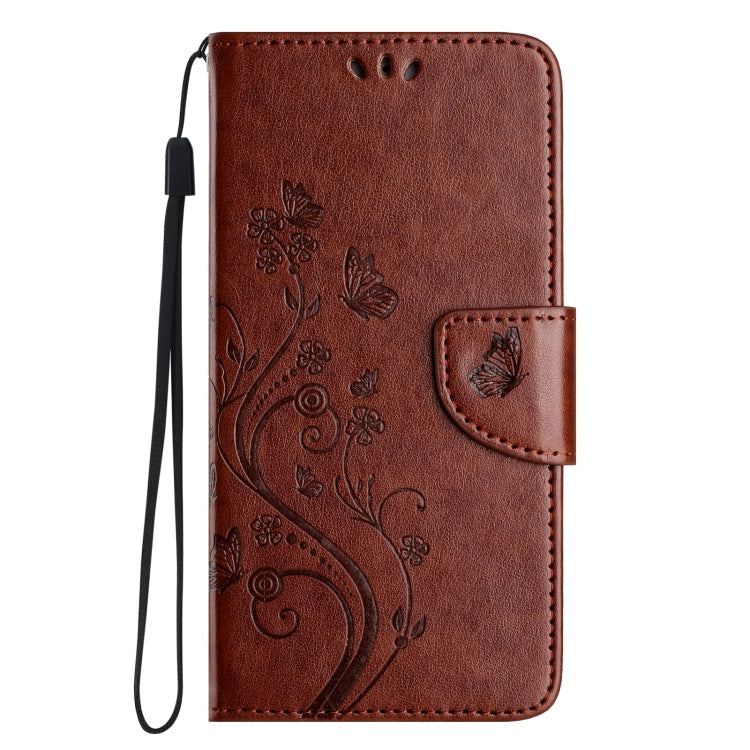 For iPhone 16 Plus Butterfly Flower Pattern Flip Leather Phone Case(Brown) - iPhone 16 Plus Cases by buy2fix | Online Shopping UK | buy2fix