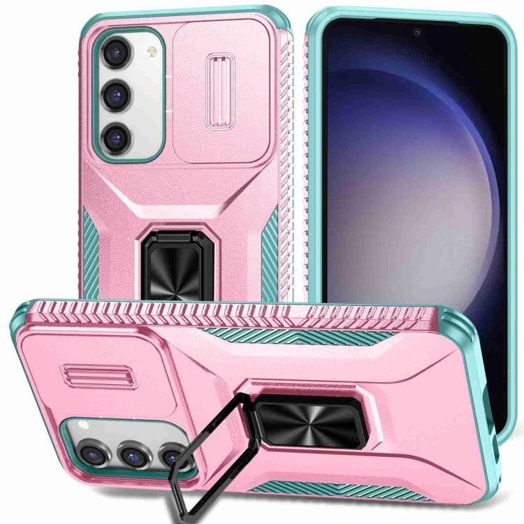 For Samsung Galaxy S23+ 5G Sliding Camshield Holder Phone Case(Pink + Grey Green) - Galaxy S23+ 5G Cases by buy2fix | Online Shopping UK | buy2fix