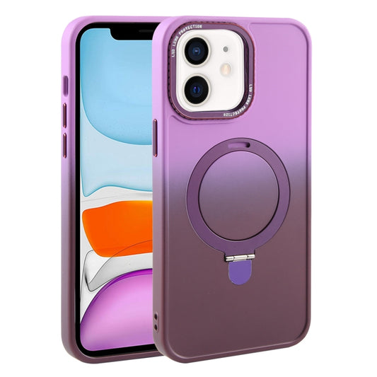 For iPhone 11 Gradient MagSafe Holder Liquid TPU Hybrid PC Phone Case(Purple Wine Red) - iPhone 11 Cases by buy2fix | Online Shopping UK | buy2fix