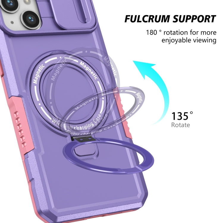 For iPhone 14 Plus Sliding Camshield Magsafe Holder TPU Hybrid PC Phone Case(Pink Purple) - iPhone 14 Plus Cases by buy2fix | Online Shopping UK | buy2fix