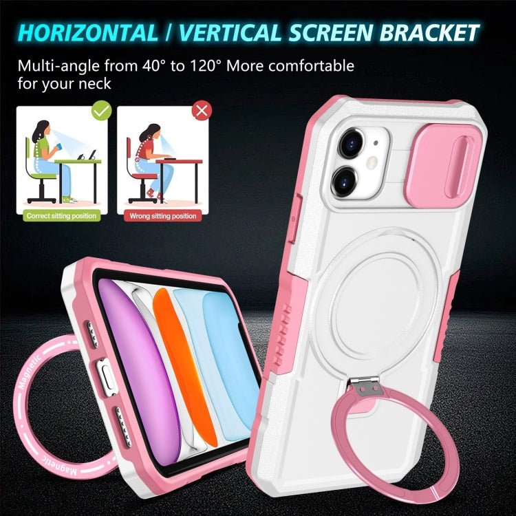 For iPhone 12 Sliding Camshield Magsafe Holder TPU Hybrid PC Phone Case(Pink White) - iPhone 12 / 12 Pro Cases by buy2fix | Online Shopping UK | buy2fix