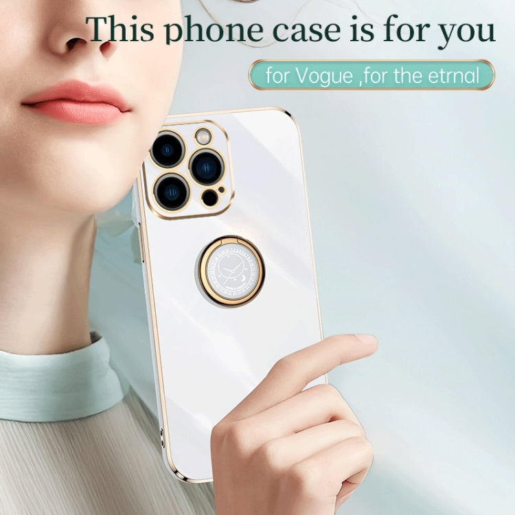 For iPhone 15 Pro Max XINLI Straight Edge 6D Electroplate TPU Phone Case with Ring Holder(White) - iPhone 15 Pro Max Cases by XINLI | Online Shopping UK | buy2fix