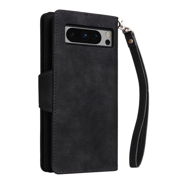 For Google Pixel 8 Pro Rivet Buckle 9 Cards Three Fold Leather Phone Case(Black) - Google Cases by buy2fix | Online Shopping UK | buy2fix