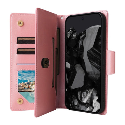 For Google Pixel 9 Pro Rivet Buckle 9 Cards Three Fold Leather Phone Case(Rose Gold) - Google Cases by buy2fix | Online Shopping UK | buy2fix