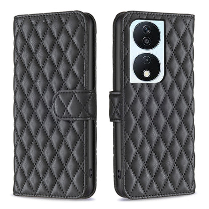 For Honor X7b Diamond Lattice Wallet Flip Leather Phone Case(Black) - Honor Cases by buy2fix | Online Shopping UK | buy2fix