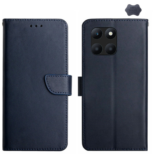 For Honor X6A HT02 Genuine Leather Fingerprint-proof Flip Phone Case(Blue) - Honor Cases by buy2fix | Online Shopping UK | buy2fix