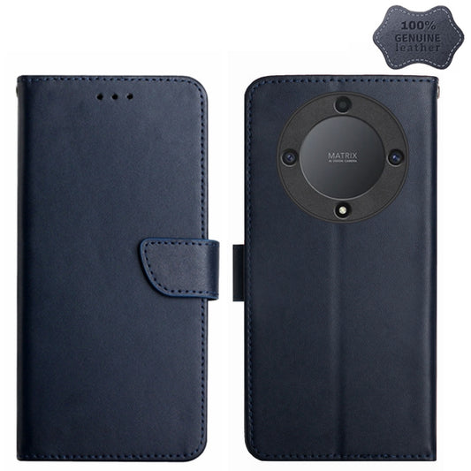 For Honor X9b HT02 Genuine Leather Fingerprint-proof Flip Phone Case(Blue) - Honor Cases by buy2fix | Online Shopping UK | buy2fix