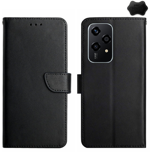 For Honor 200 Lite Global HT02 Genuine Leather Fingerprint-proof Flip Phone Case(Black) - Honor Cases by buy2fix | Online Shopping UK | buy2fix