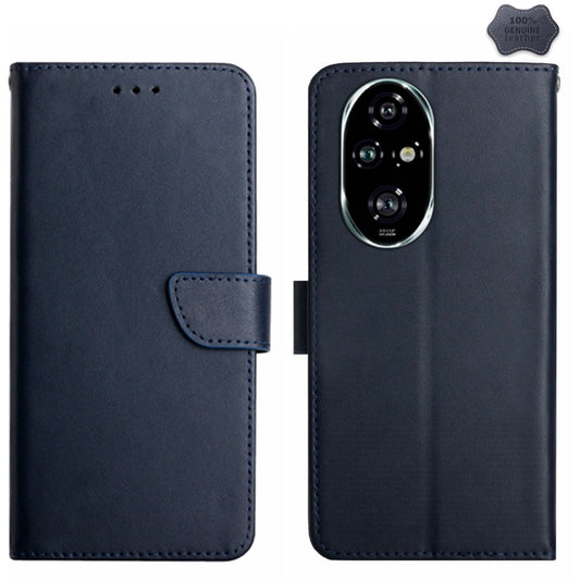 For Honor 200 5G Global HT02 Genuine Leather Fingerprint-proof Flip Phone Case(Blue) - Honor Cases by buy2fix | Online Shopping UK | buy2fix