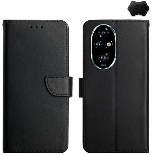 For Honor 200 Pro 5G Global HT02 Genuine Leather Fingerprint-proof Flip Phone Case(Black) - Honor Cases by buy2fix | Online Shopping UK | buy2fix