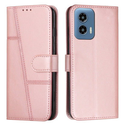 For Motorola Moto G Play 5G 2024/G 5G 2024 Stitching Calf Texture Buckle Leather Phone Case(Rose Gold) - Motorola Cases by buy2fix | Online Shopping UK | buy2fix