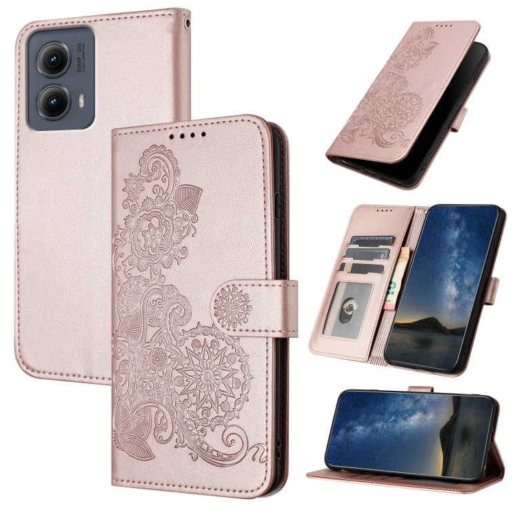 For Motorola Edge 5G 2024 Datura Flower Embossed Flip Leather Phone Case(Rose Gold) - Motorola Cases by buy2fix | Online Shopping UK | buy2fix