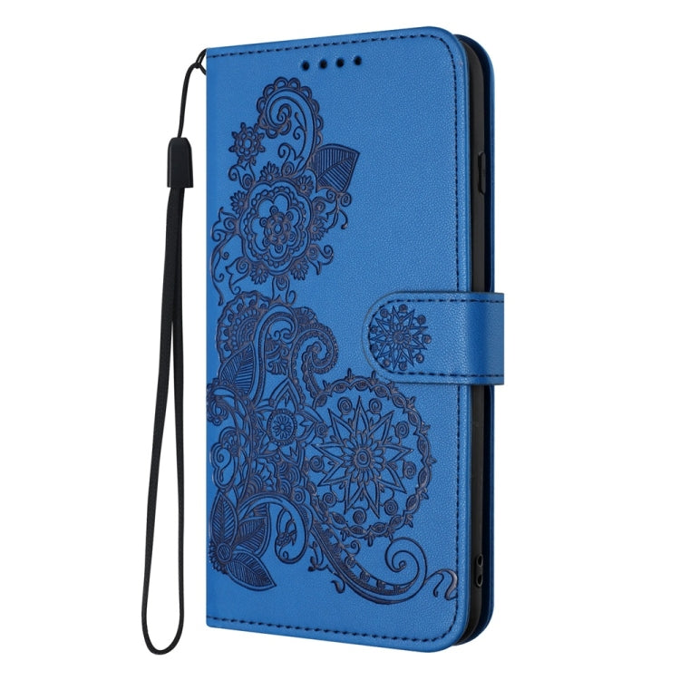 For Motorola Moto G Power 5G 2024 Datura Flower Embossed Flip Leather Phone Case(Blue) - Motorola Cases by buy2fix | Online Shopping UK | buy2fix