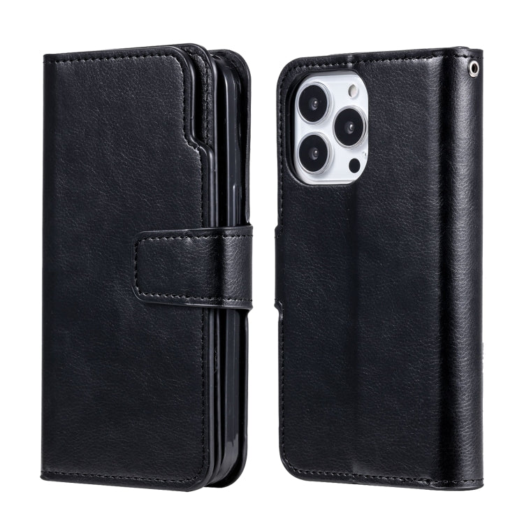 For iPhone 16 Pro Tri-Fold 9-Card Wallets Leather Phone Case(Black) - iPhone 16 Pro Cases by buy2fix | Online Shopping UK | buy2fix