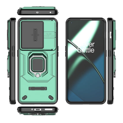 For OnePlus 11 5G Sliding Camshield TPU + PC Shockproof Phone Case with Holder(Green) - OnePlus Cases by buy2fix | Online Shopping UK | buy2fix