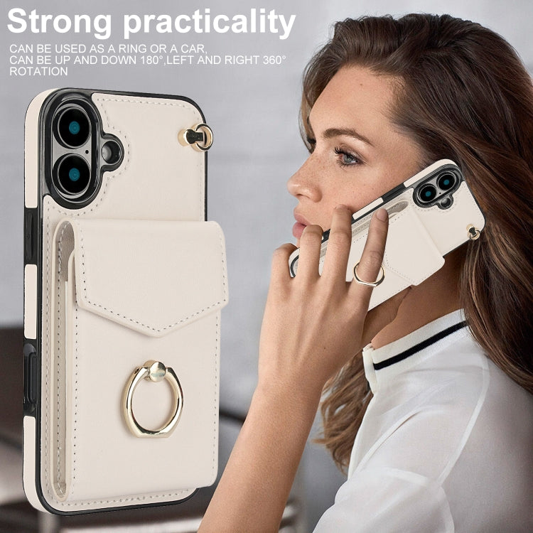 For iPhone 16 Plus Ring Holder RFID Card Slot Phone Case(Beige) - iPhone 16 Plus Cases by buy2fix | Online Shopping UK | buy2fix