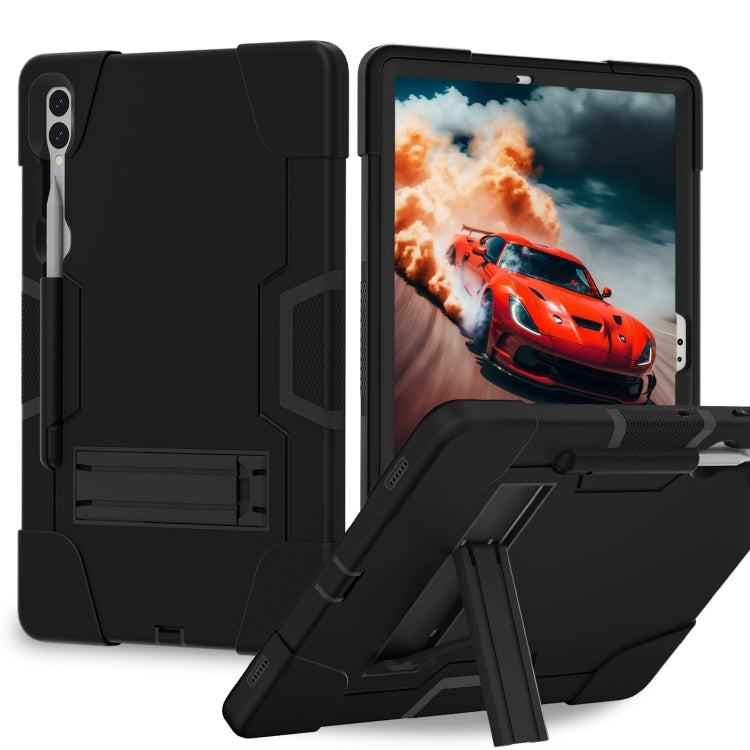 For Samsung Galaxy Tab S9+ Contrast Color Silicone PC Tablet Case with Holder(Black) - Galaxy Tab S9+ Cases by buy2fix | Online Shopping UK | buy2fix