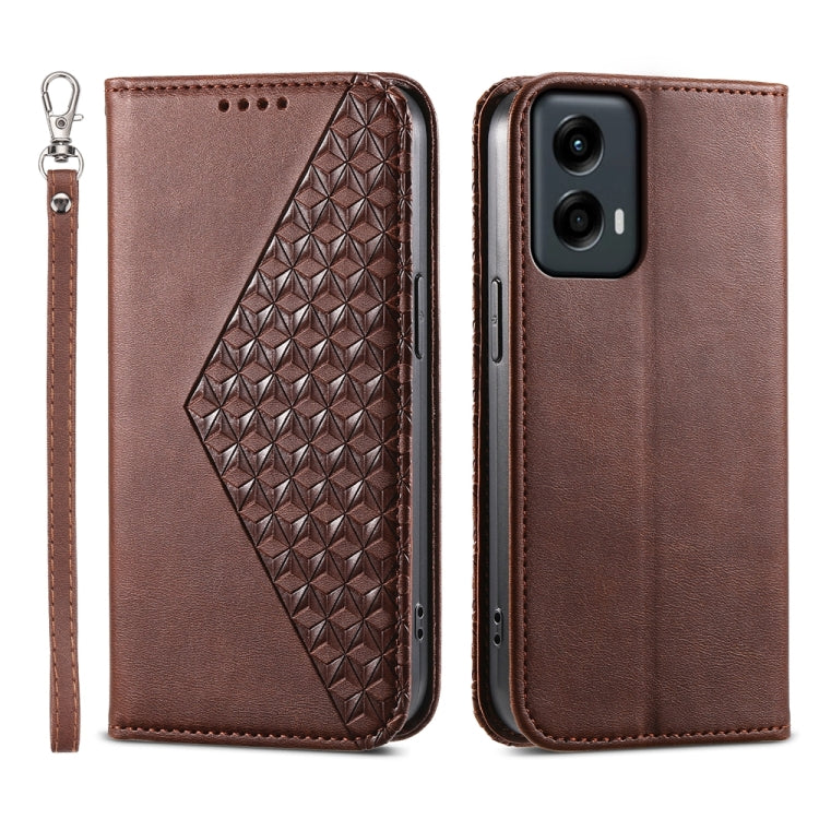 For Motorola Moto G Stylus 5G 2024 Cubic Grid Calf Texture Magnetic Leather Phone Case(Brown) - Motorola Cases by buy2fix | Online Shopping UK | buy2fix